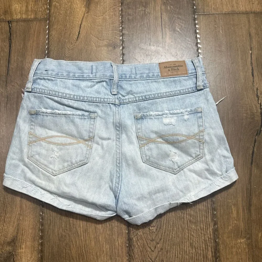Lot of 2 American Eagle & Abercrombie Blue Denim Distressed Shorts (0/00) W27 - Picture 7 of 10